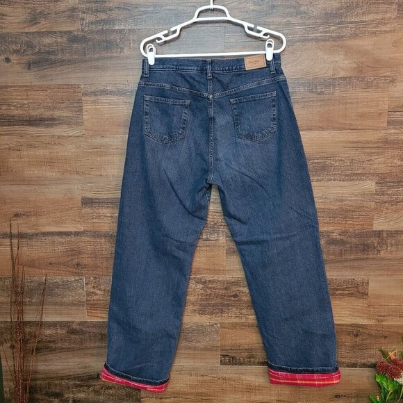 Eddie Bauer Jeans Womens 12 Natural Fit Flannel Plaid Lined High Rise Stretch - Picture 2 of 13